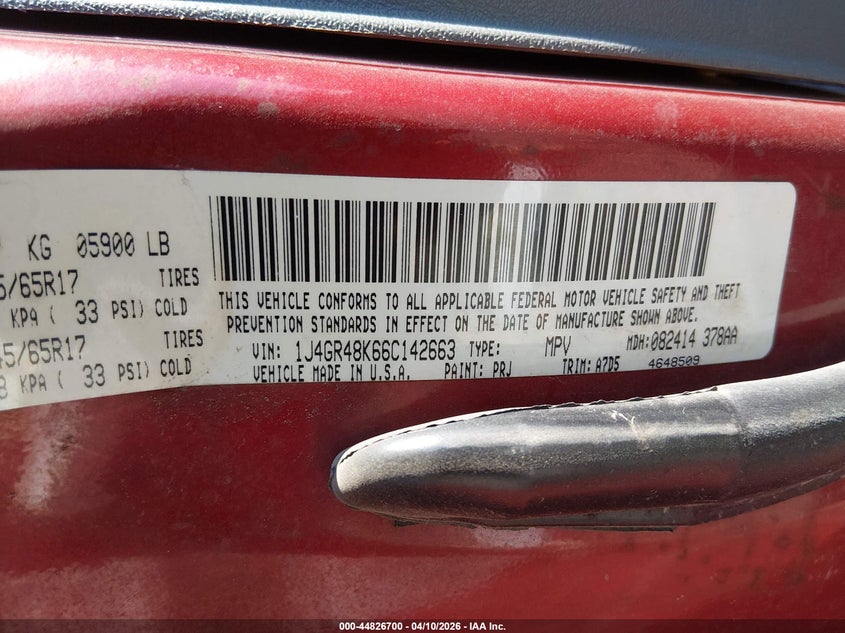 2006 Jeep Grand Cherokee Laredo VIN: 1J4GR48K66C142663 Lot: 44826700