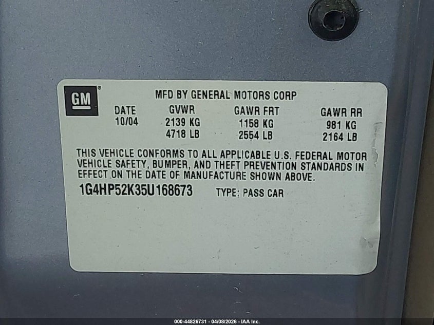 2005 Buick Lesabre Custom VIN: 1G4HP52K35U168673 Lot: 44826731