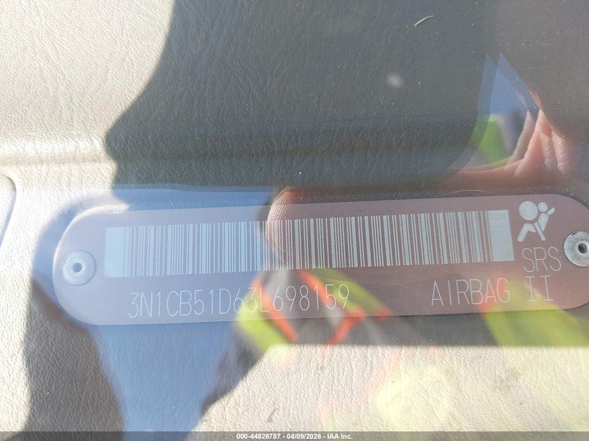 2003 Nissan Sentra Xe VIN: 3N1CB51D63L698159 Lot: 44826787