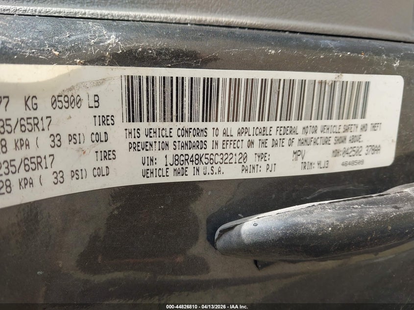 2006 Jeep Grand Cherokee Laredo VIN: 1J8GR48K56C322120 Lot: 44826810