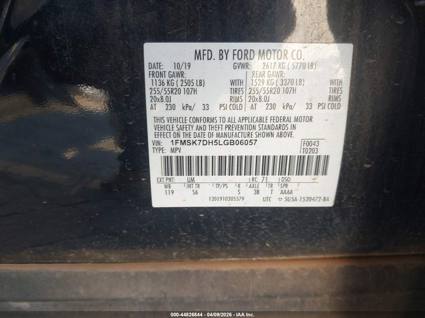 2020 Ford Explorer 2.3 Xlt black Lot 111044826844 Vin 1FMSK7DH5LGB06057