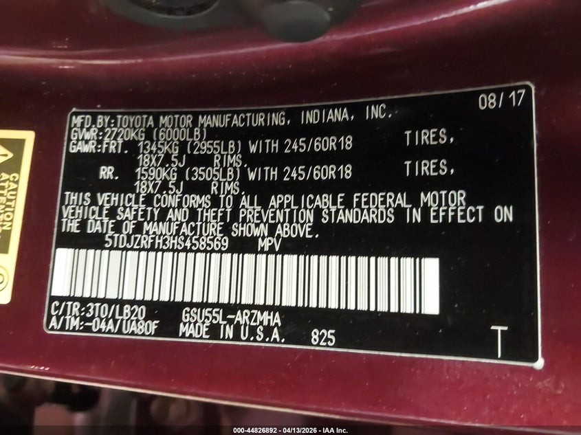 2017 Toyota Highlander 3.5 Xle Red Lot 111044826892 Vin 5TDJZRFH3HS458569