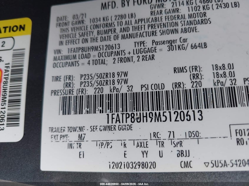2021 Ford Mustang 2.3 Ecoboost Premium grey Lot 111044826950 Vin 1FATP8UH9M5120613