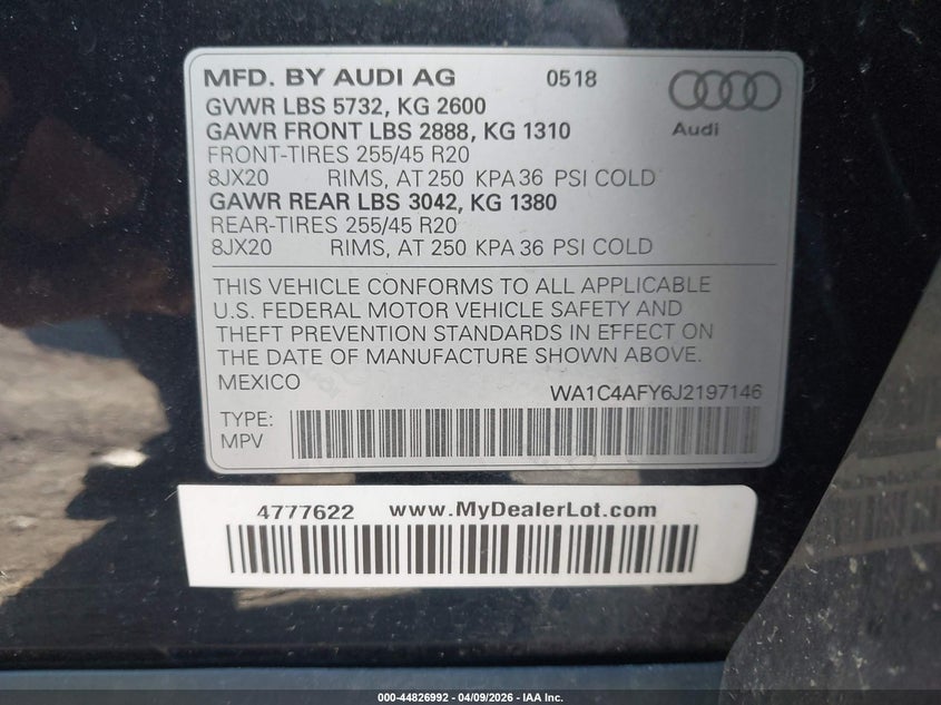 2018 Audi Sq5 3.0T Premium Plus VIN: WA1C4AFY6J2197146 Lot: 44826992