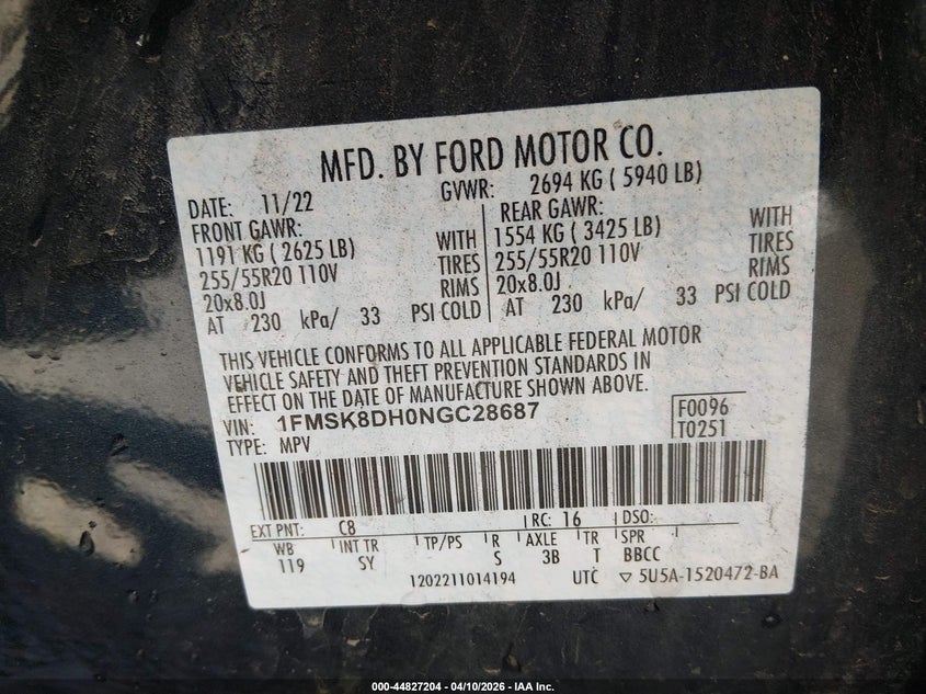 2022 Ford Explorer 2.3 Xlt black Lot 111044827204 Vin 1FMSK8DH0NGC28687