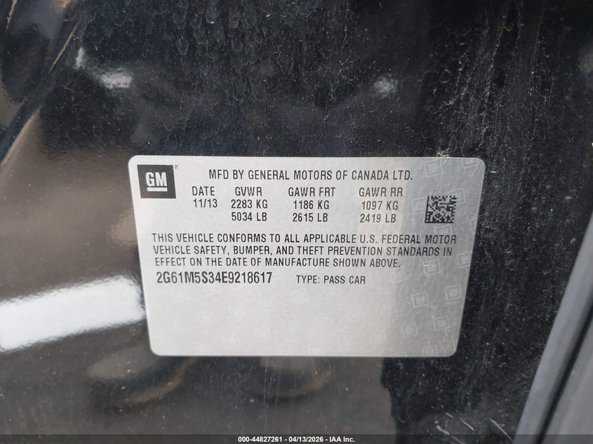 2014 Cadillac Xts Luxury VIN: 2G61M5S34E9218617 Lot: 44827261