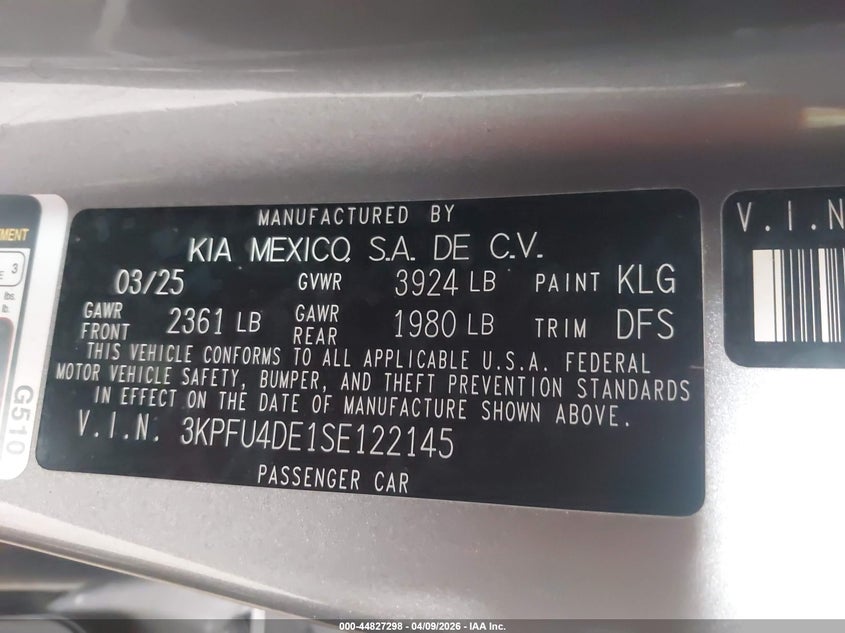 2025 Kia K4 2.0 Ex grey Lot 111044827298 Vin 3KPFU4DE1SE122145