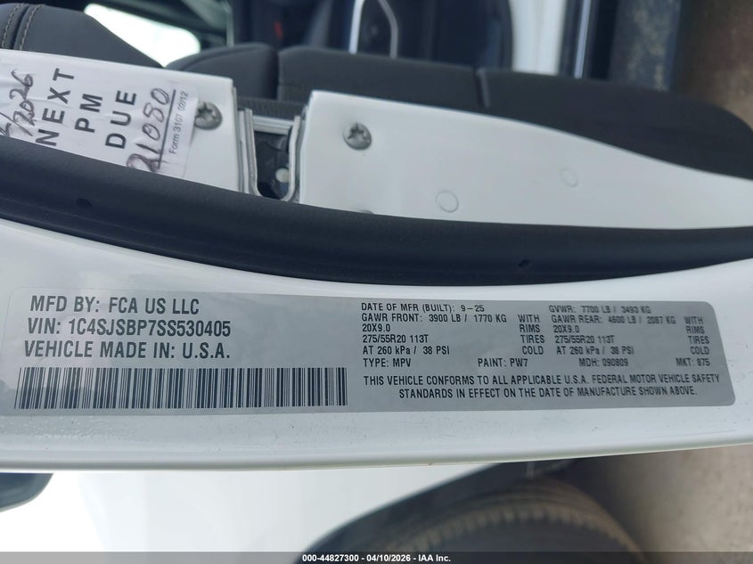 2025 Jeep Wagoneer L Series Ii 4X4 VIN: 1C4SJSBP7SS530405 Lot: 44827300