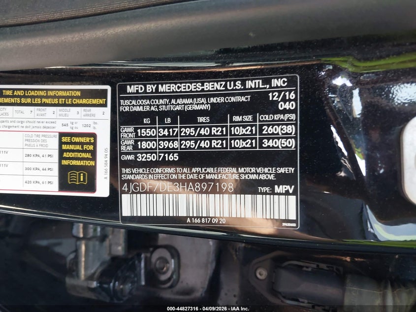 2017 Mercedes-Benz Gls 550 4Matic VIN: 4JGDF7DE3HA897198 Lot: 44827316