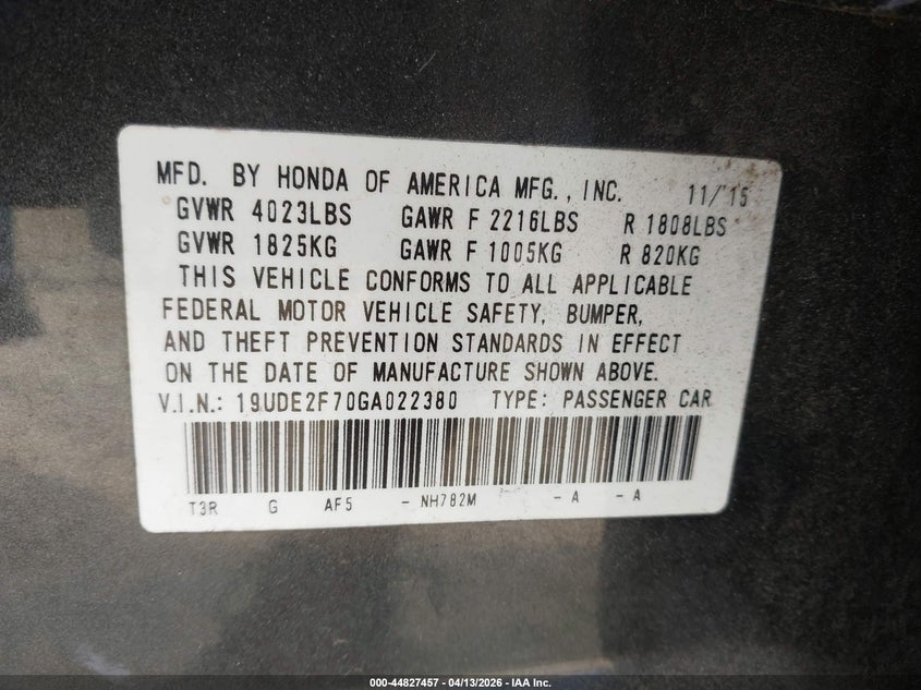 2016 Acura Ilx Premium Package/Technology Plus Package VIN: 19UDE2F70GA022380 Lot: 44827457