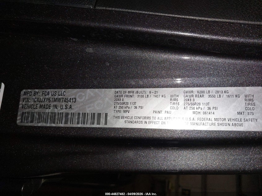 2021 Jeep Wrangler 4Xe Unlimited Sahara 4X4 VIN: 1C4JJXP61MW745413 Lot: 44827482