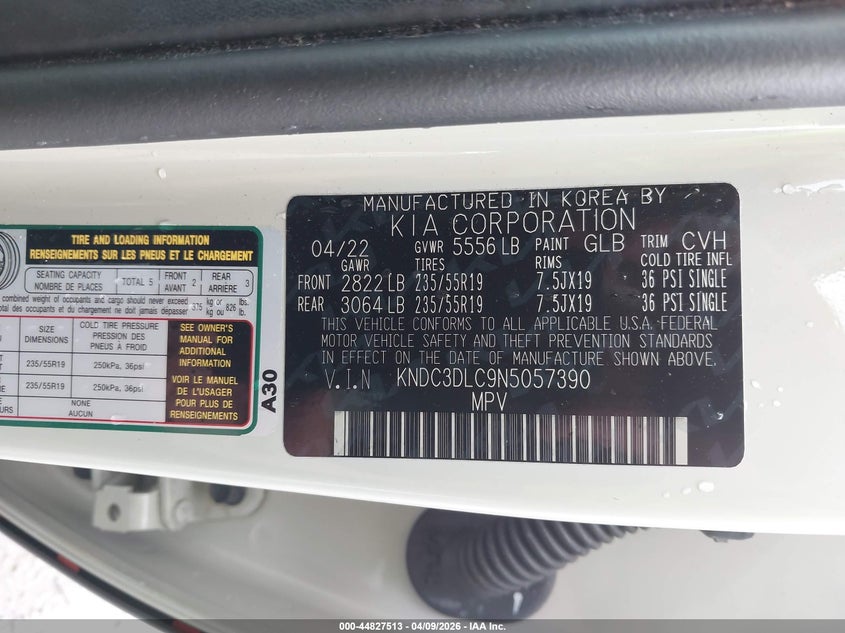 2022 Kia Ev6 Wind VIN: KNDC3DLC9N5057390 Lot: 44827513