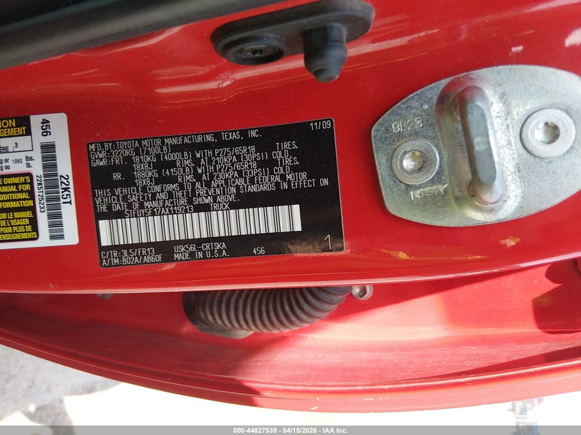 2010 Toyota Tundra Grade 5.7L V8 VIN: 5TFUY5F17AX119213 Lot: 44827539