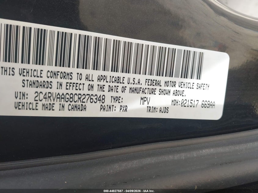 2012 Volkswagen Routan S VIN: 2C4RVAAG8CR276348 Lot: 44827587