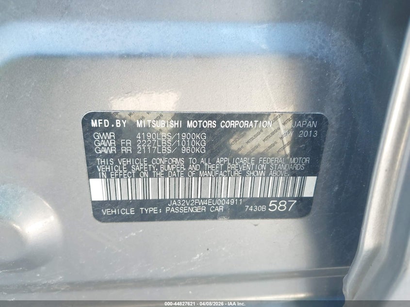 2014 Mitsubishi Lancer Se VIN: JA32V2FW4EU004911 Lot: 44827621