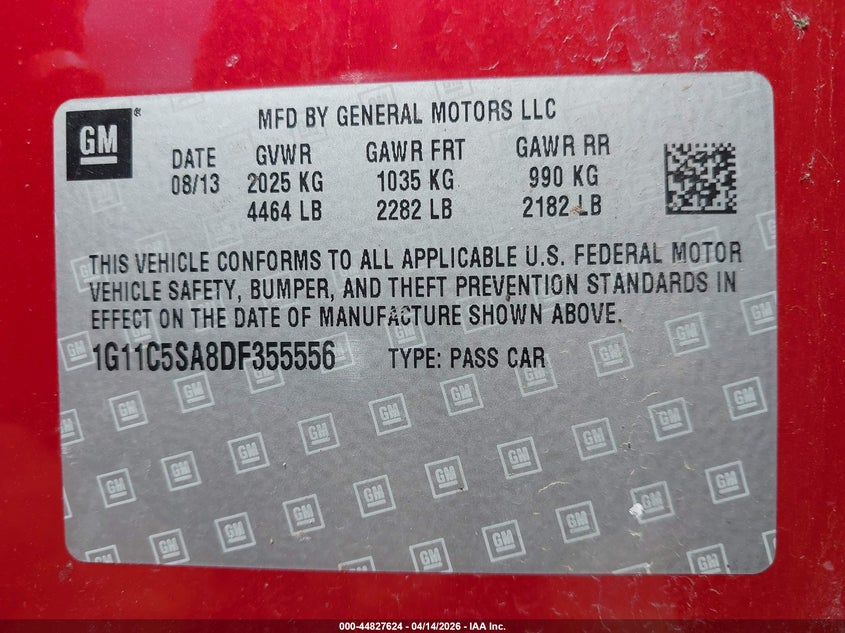 2013 Chevrolet Malibu 1Lt VIN: 1G11C5SA8DF355556 Lot: 44827624