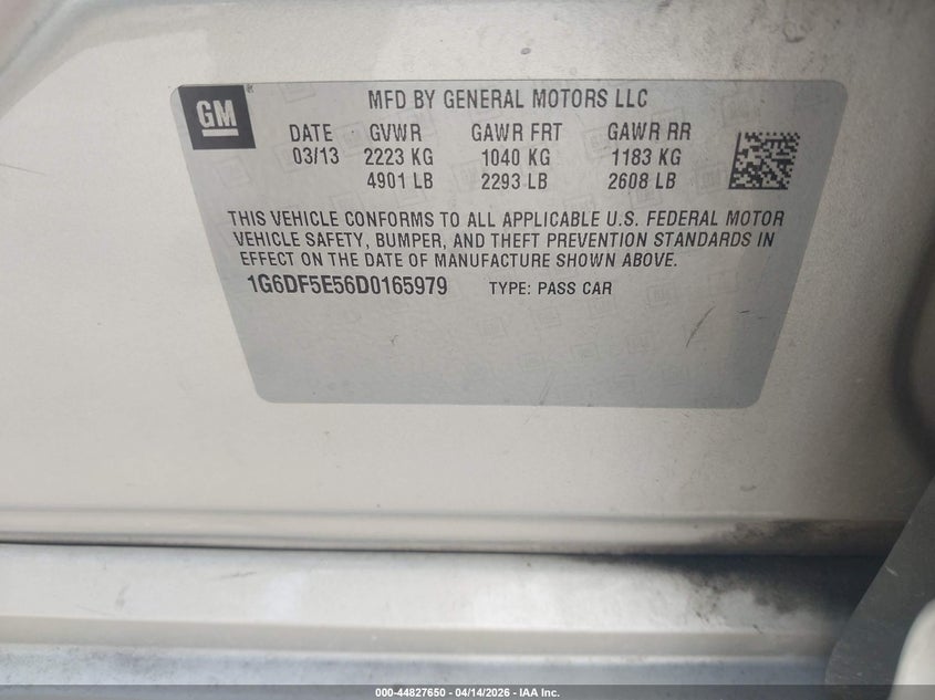 2013 Cadillac Cts Luxury VIN: 1G6DF5E56D0165979 Lot: 44827650