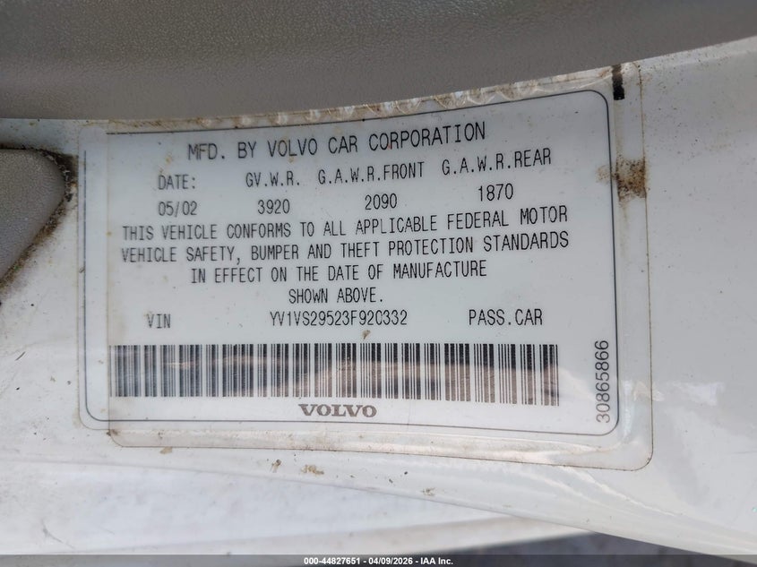 2003 Volvo S40 A VIN: YV1VS29523F920332 Lot: 44827651