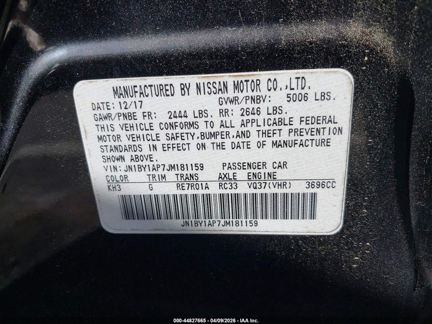 2018 Infiniti Q70 3.7 Luxe VIN: JN1BY1AP7JM181159 Lot: 44827665