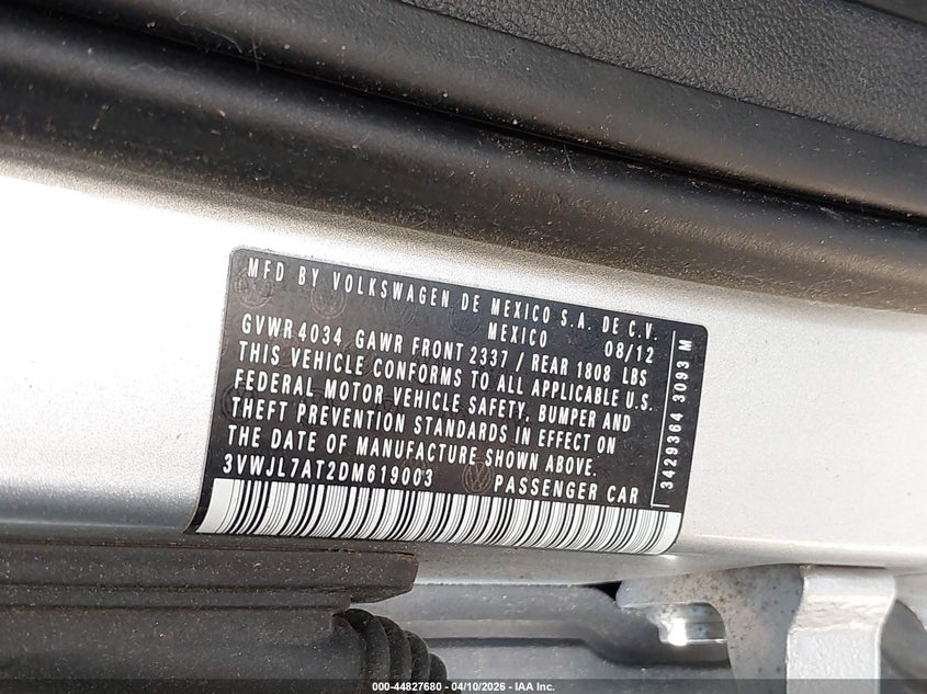 2013 Volkswagen Beetle 2.0L Tdi VIN: 3VWJL7AT2DM619003 Lot: 44827680