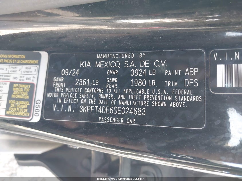 KIA K4 2025 VIN 3KPFT4DE6SE024683