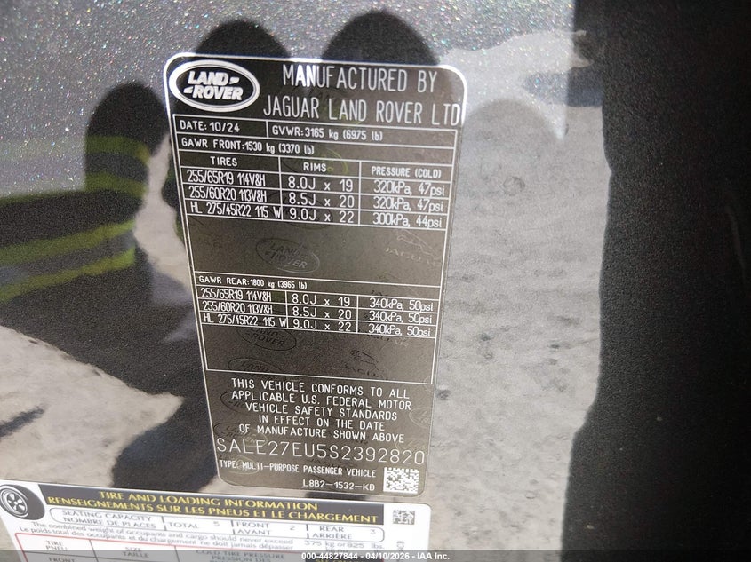 2025 Land Rover Defender 110 P400 X-Dynamic Se VIN: SALE27EU5S2392820 Lot: 44827844