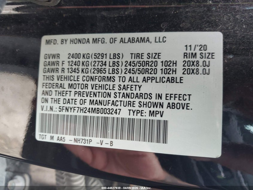 2021 Honda Passport 2Wd Sport VIN: 5FNYF7H24MB003247 Lot: 44827939