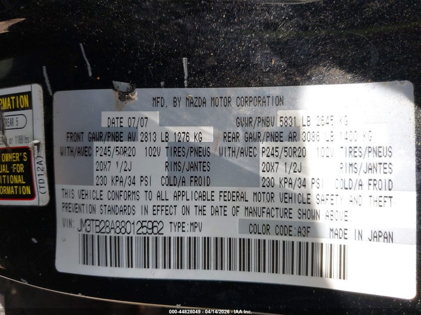 2008 Mazda Cx-9 Grand Touring VIN: JM3TB28A880125962 Lot: 44828049