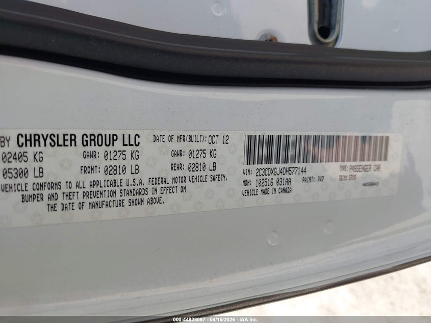 2013 Dodge Charger Sxt VIN: 2C3CDXJG3DH538719 Lot: 44828097