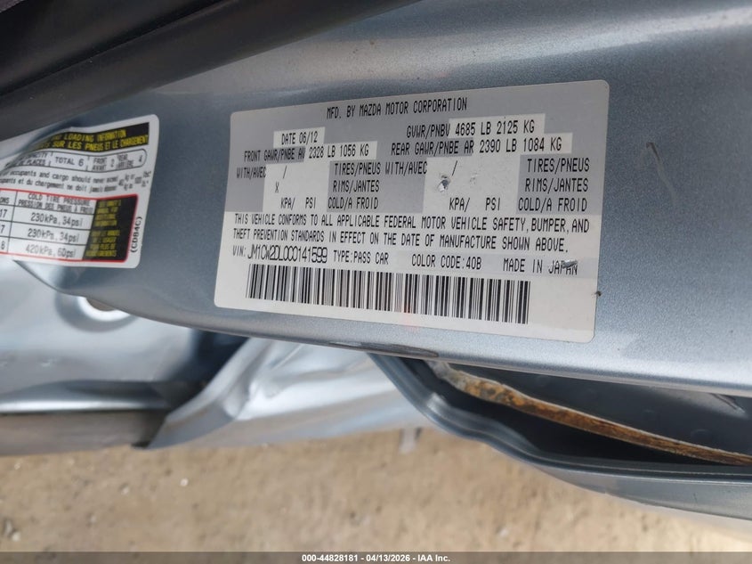 2012 Mazda Mazda5 Grand Touring VIN: JM1CW2DL0C0141599 Lot: 44828181