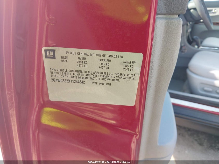 2007 Buick Lacrosse Cx VIN: 2G4WC582X71244642 Lot: 44828192