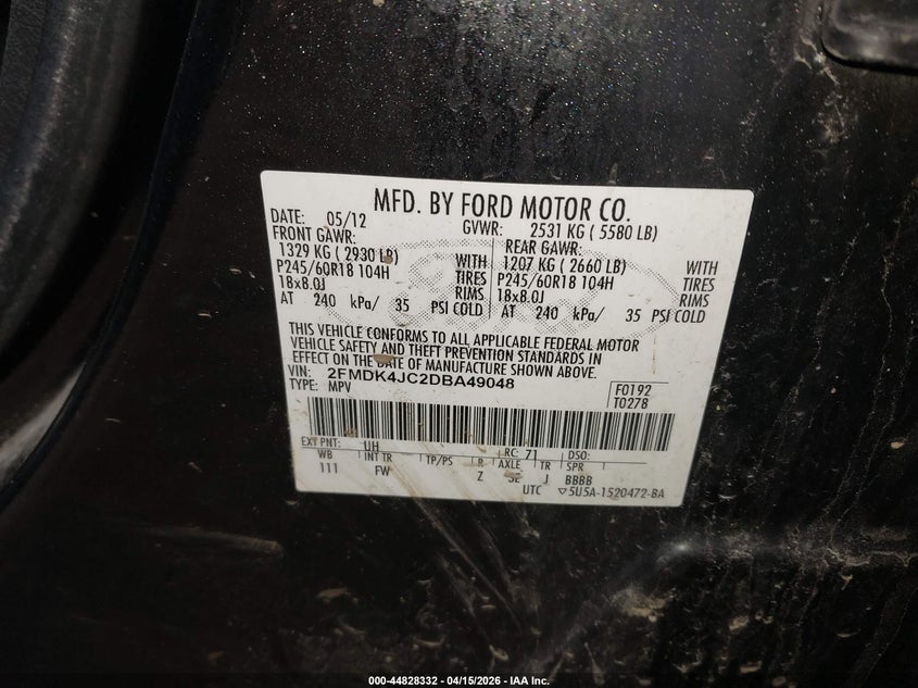 2013 Ford Edge 3.5 Sel black Lot 111044828332 Vin 2FMDK4JC2DBA49048