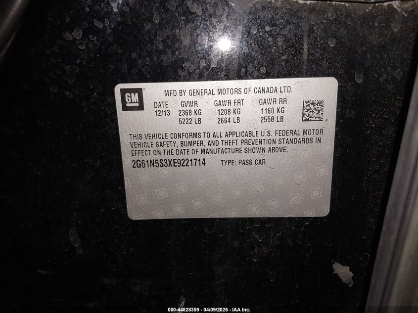 2014 Cadillac Xts Luxury VIN: 2G61N5S3XE9221714 Lot: 44828359