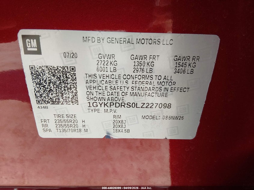 2020 Cadillac Xt6 Awd Premium Luxury VIN: 1GYKPDRS0LZ227098 Lot: 44828399