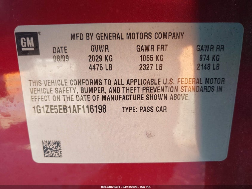 2010 Chevrolet Malibu Ltz VIN: 1G1ZE5EB1AF116198 Lot: 44828481