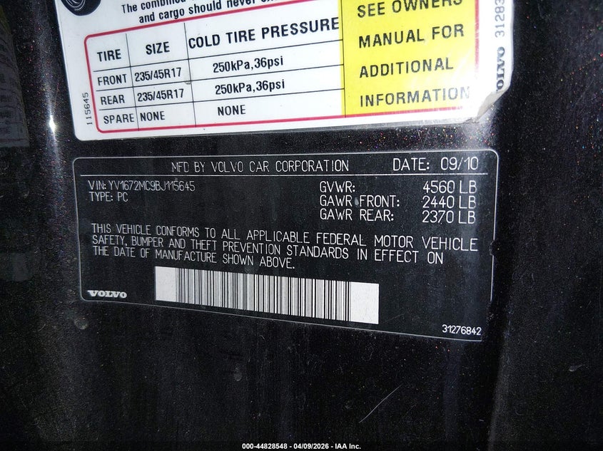 2011 Volvo C70 T5 VIN: YV1672MC9BJ115645 Lot: 44828548