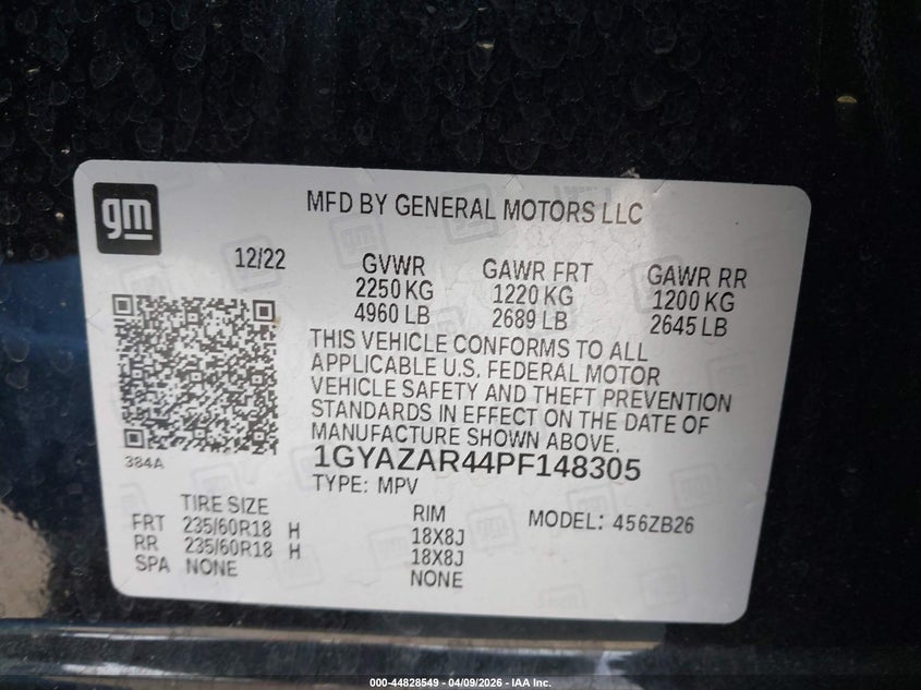 2023 Cadillac Xt4 Fwd Luxury VIN: 1GYAZAR44PF148305 Lot: 44828549