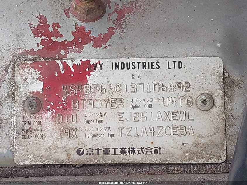 2003 Subaru Baja VIN: 4S4BT61C137106492 Lot: 44828640