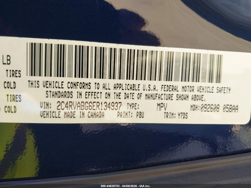 2014 Volkswagen Routan Se VIN: 2C4RVABG6ER134937 Lot: 44847892