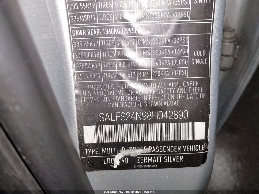 2008 Land Rover Lr2 Se VIN: SALFS24N98H042890 Lot: 44828757