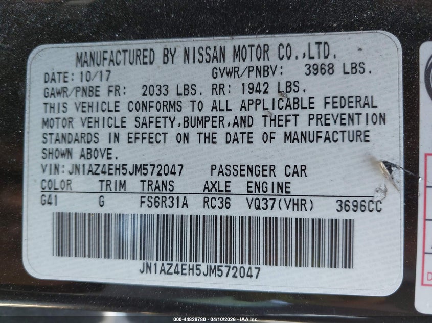 2018 Nissan 370Z Sport VIN: JN1AZ4EH5JM572047 Lot: 44828780