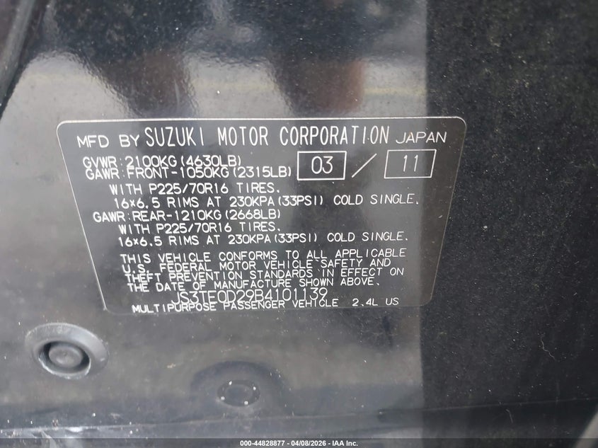 2011 Suzuki Grand Vitara Premium VIN: JS3TE0D29B4101139 Lot: 44828877
