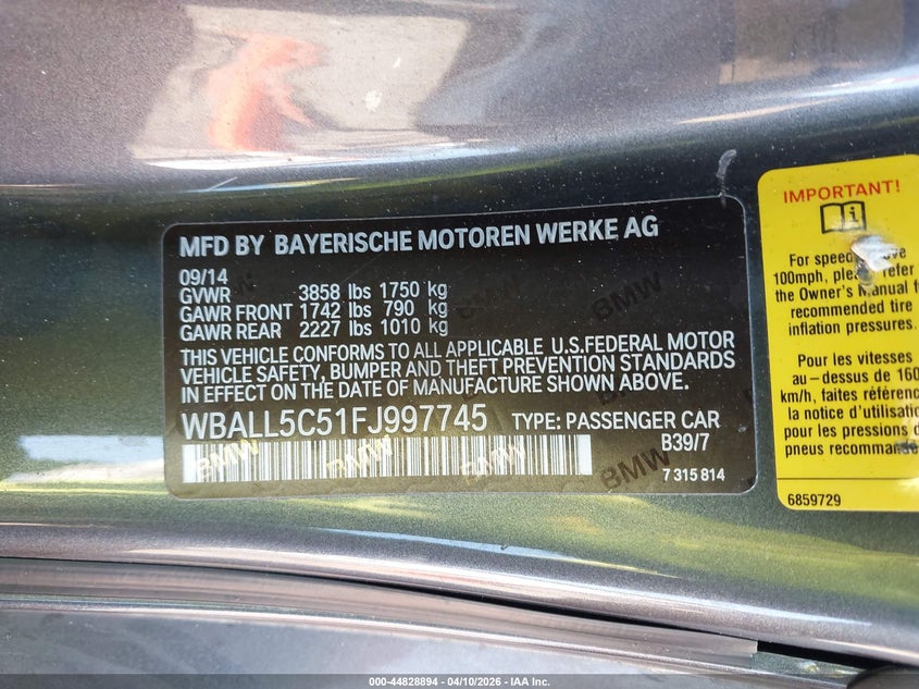 2015 BMW Z4 Sdrive28I VIN: WBALL5C51FJ997745 Lot: 44828894