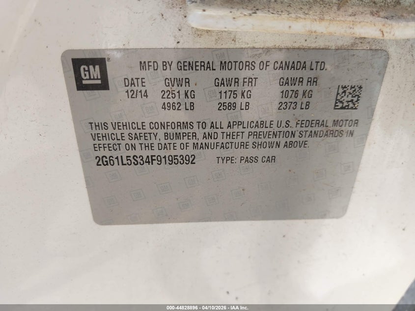 2015 Cadillac Xts Standard VIN: 2G61L5S34F9195392 Lot: 44828896