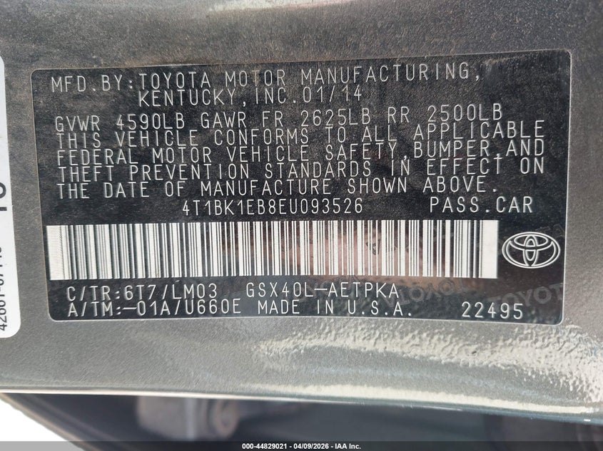 2014 Toyota Avalon 3.5 Limited grey Lot 111044829021 Vin 4T1BK1EB8EU093526