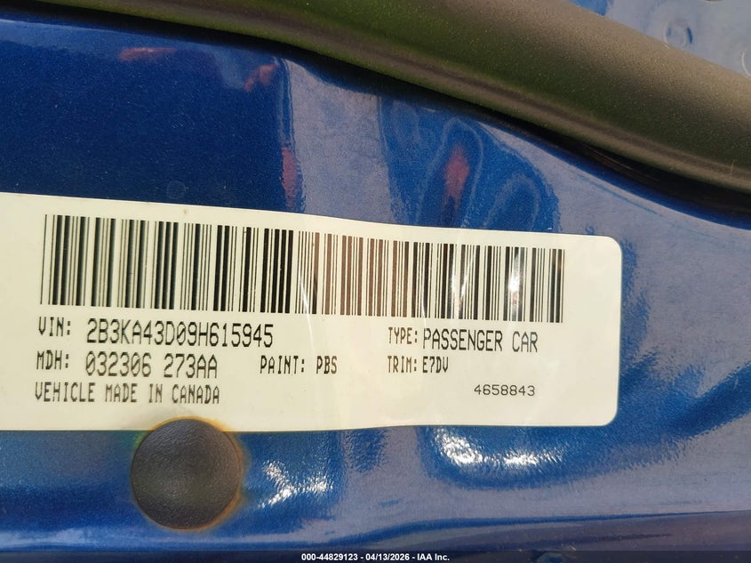 2009 Dodge Charger Se VIN: 2B3KA43D09H615945 Lot: 44829123