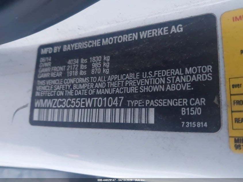 2014 Mini Countryman Cooper S VIN: WMWZC3C55EWT01047 Lot: 44829147