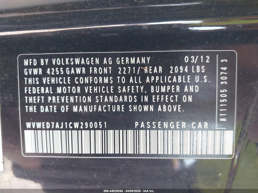 2012 Volkswagen Gti 2-Door VIN: WVWED7AJ1CW290051 Lot: 44829268