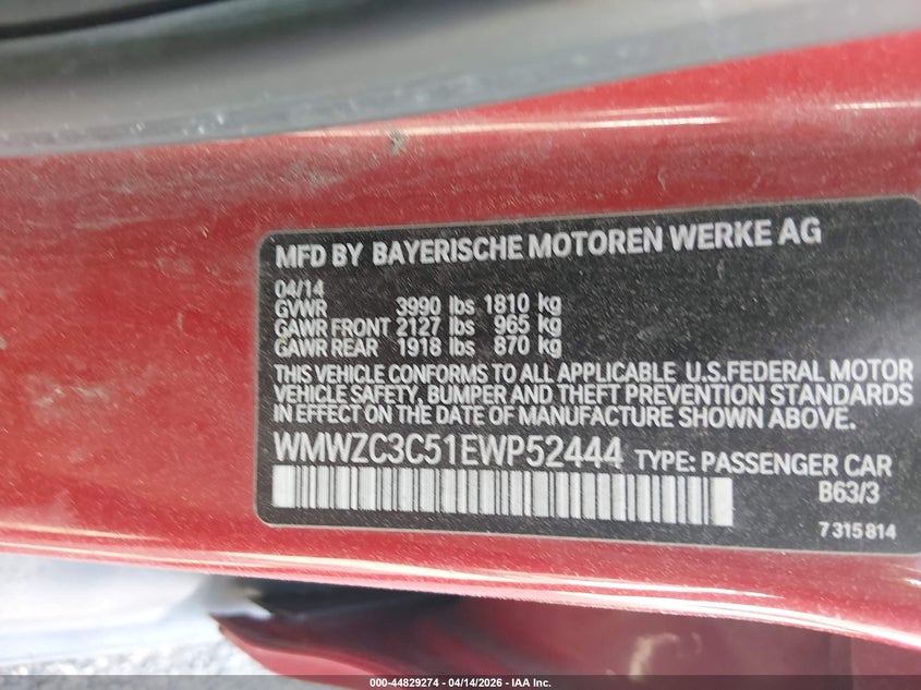 2014 Mini Countryman Cooper S VIN: WMWZC3C51EWP52444 Lot: 44829274