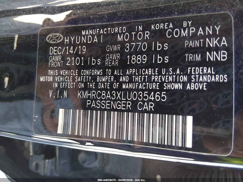 2020 Hyundai Venue Sel VIN: KMHRC8A3XLU035465 Lot: 44829470